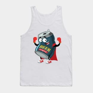 Superhero cartoon beer in an aluminum can mascot Tank Top